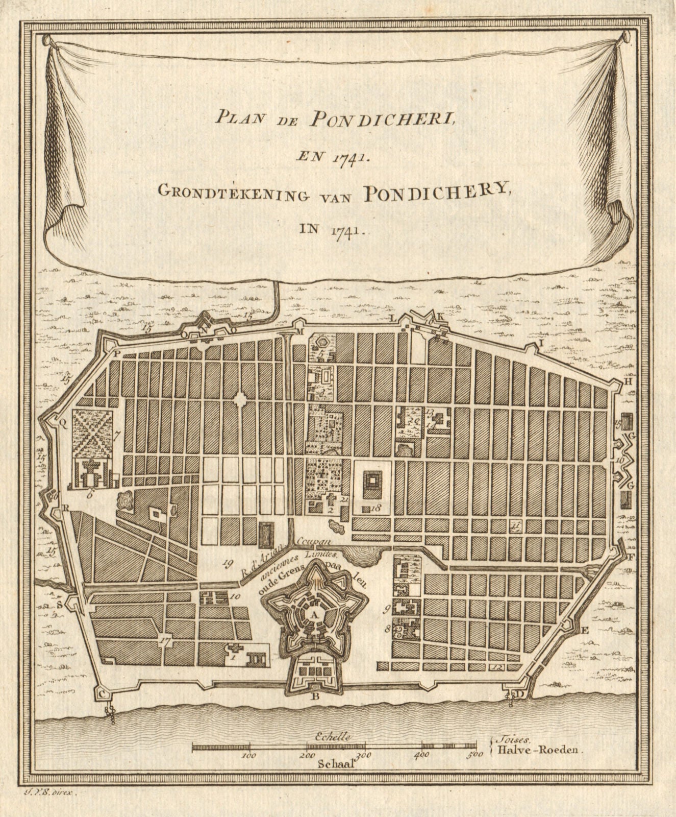'Plan de Pondichery, en 1741'. Pondicherry Puducherry. BELLIN/SCHLEY 1756 map